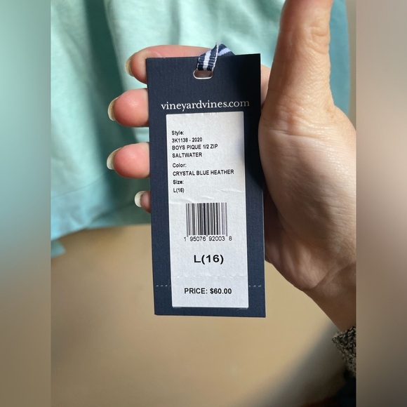 NWT Boys Vineyard Vines Light Blue Quarter-Zip Pullover size L Pima Cotton - Picture 2 of 9